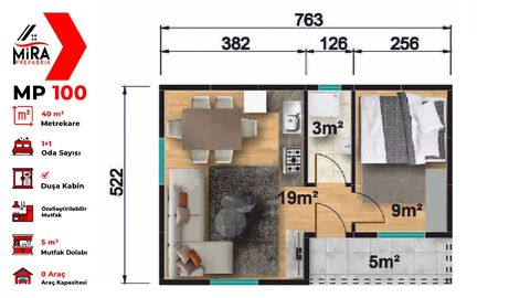 Mira Prefabrik 40 m2 Prefabrik Ev (MP100)