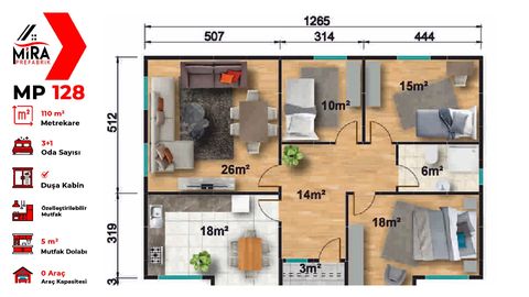 Mira Prefabrik 110 m2 Prefabrik Ev (MP128)