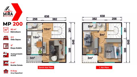 Mira Prefabrik 82 m2 İki Katlı Prefabrik Ev (MP200)