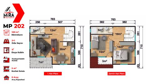 Mira Prefabrik 100 m2 İki Katlı Prefabrik Ev (MP202)