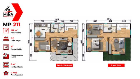 Mira Prefabrik 142 m2 İki Katlı Prefabrik Ev (MP211)