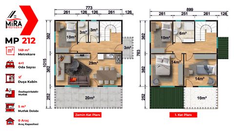 Mira Prefabrik 149 m2 İki Katlı Prefabrik Ev (MP212)